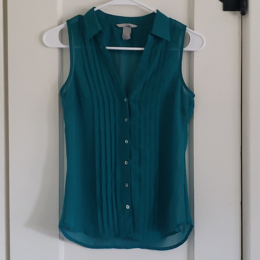 H&M teal pleat front chiffon tank